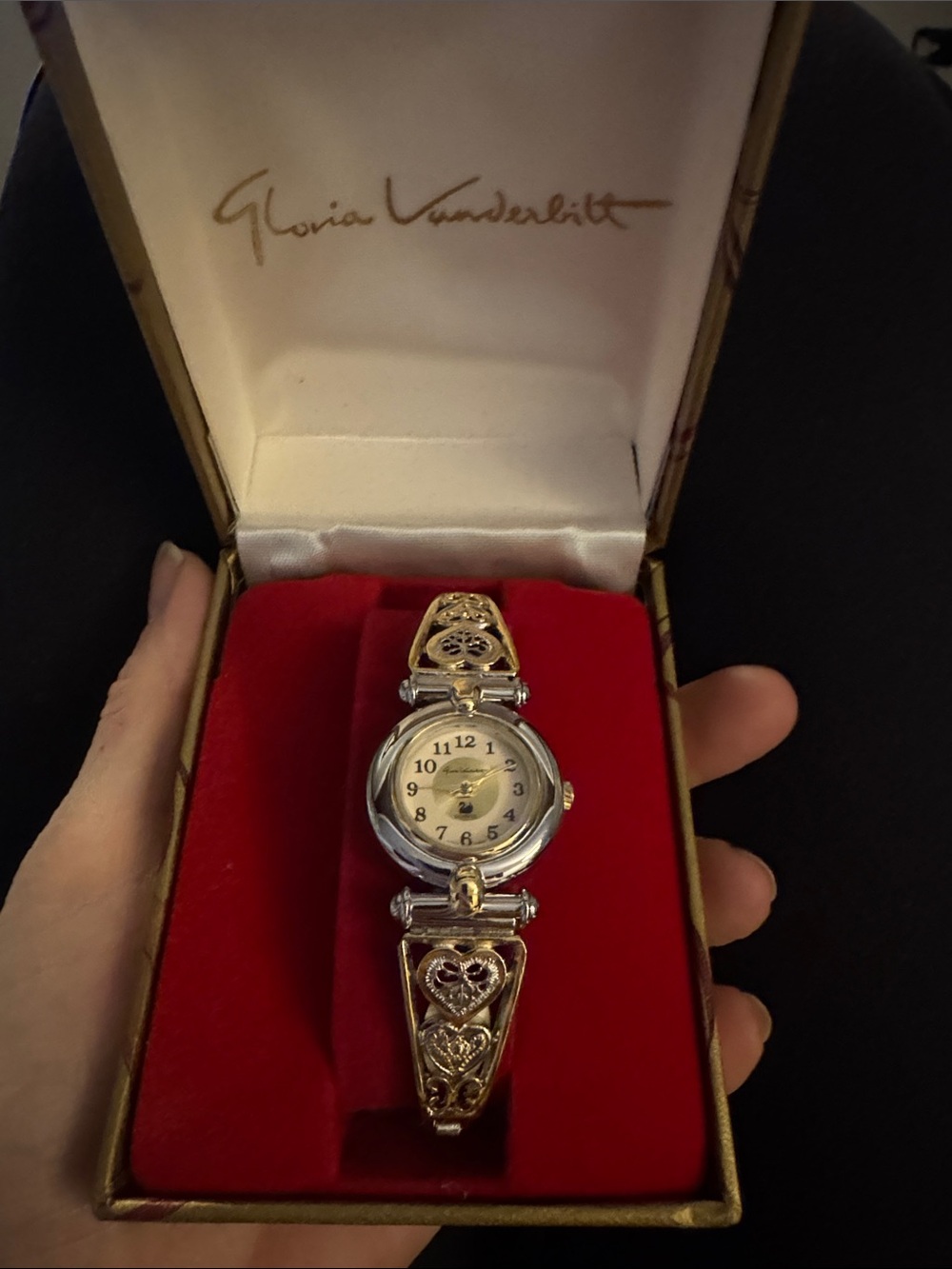 Gloria Vanderbilt Gold & Silver Heart Bracelet Watch Gold/Silver Vintage in box
